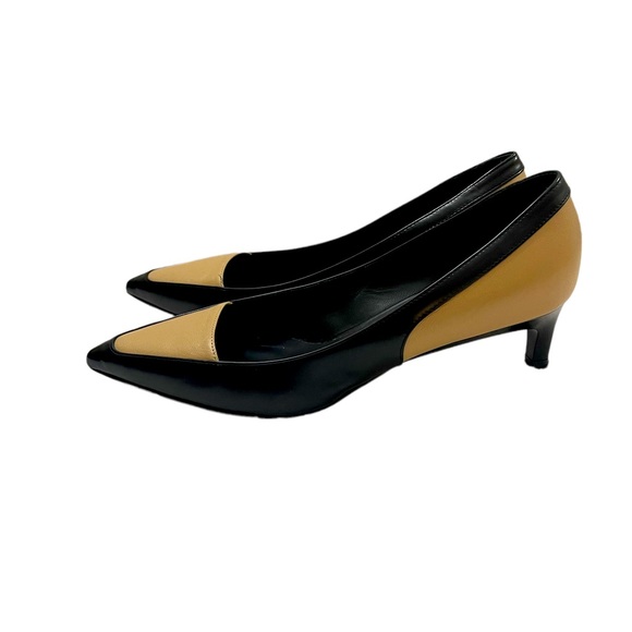 MaxMara Pointed Toe Pump Kitten Heel Size 6 Black and Nude - Picture 1 of 12